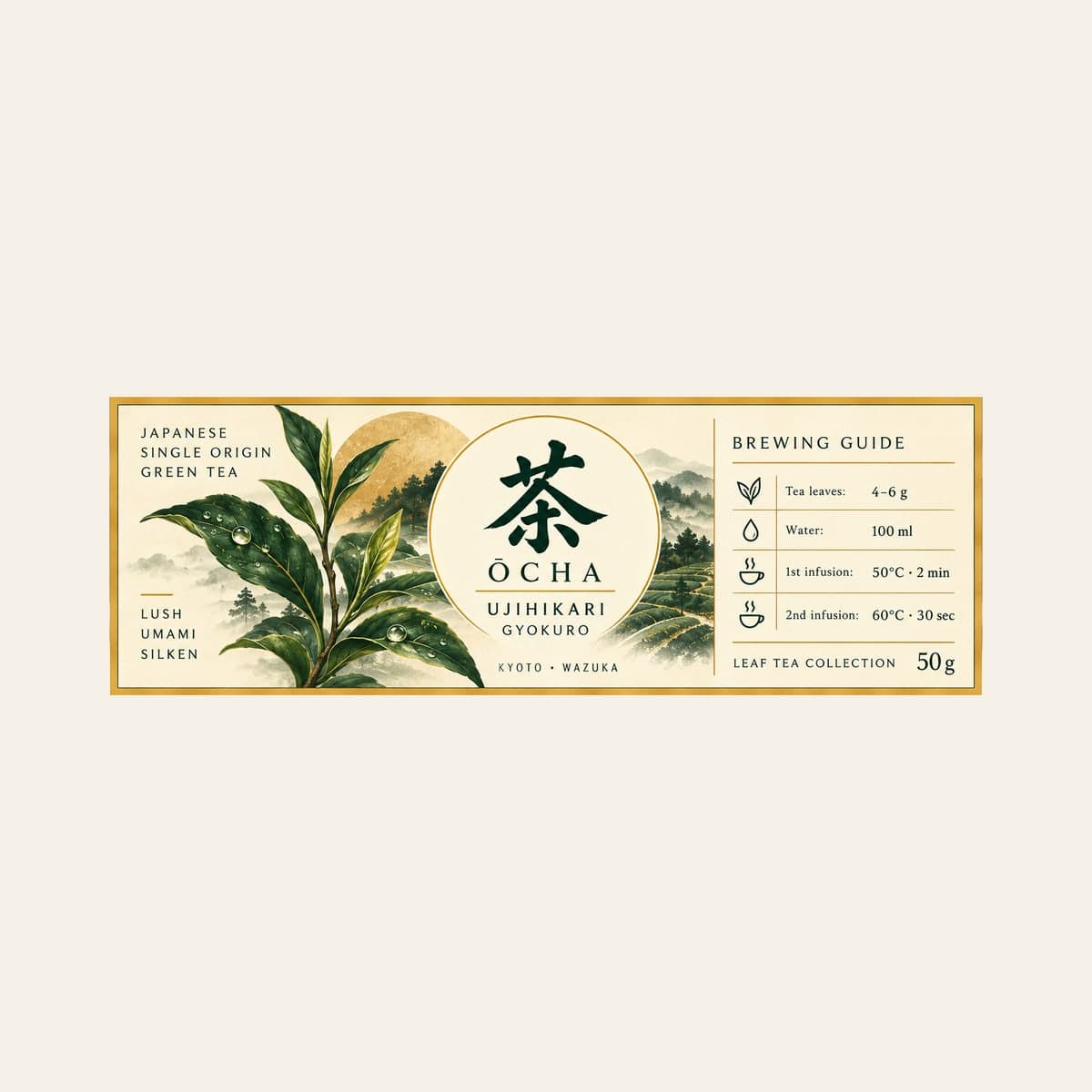 Etiqueta de Ujihikari Gyokuro, ŌCHA